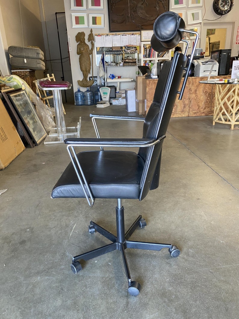 1980's Danish Modern Black and Chrome Executive Desk Chair By Kevi image 3