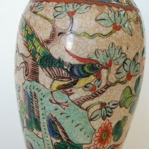 Post War Hand Painted Asian Floral Ceramic Table Lamp image 3