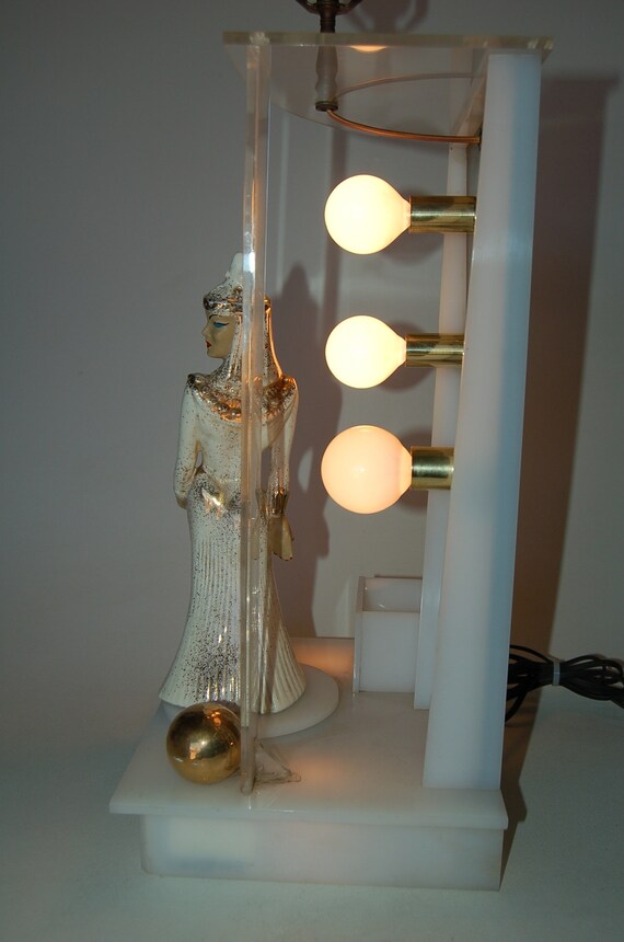 Lucite Table Lamp by Moss Lighting W/ Ceramic Figurine by Hedi