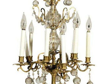 French 19th Century Crystal and Glass Girandole Table Lamp