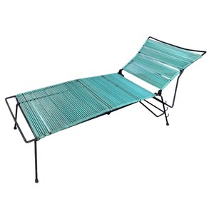 Mid Century Iron Outdoor/Patio Chaise Lounge with Teal Cord image 3