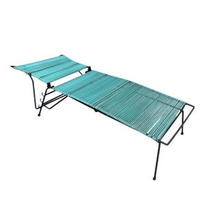 Mid Century Iron Outdoor/Patio Chaise Lounge with Teal Cord image 2