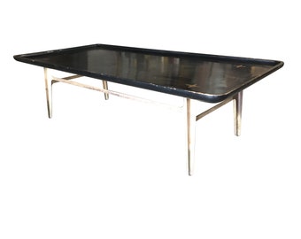 Rare Mid Century Black Lacquer Coffee Table w/ Solid Cast Bronze Base