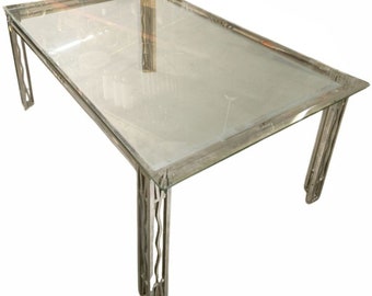 Art Deco Chrome & Glass Machined Dining Table or Desk in the style of Edgar Brandt