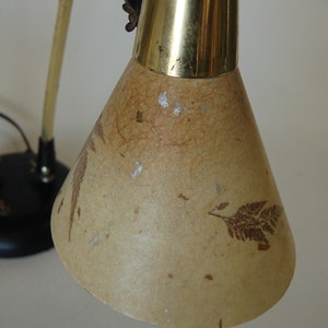 Double Gooseneck Brass Desk Table Lamp w/ Pressed Floral Fiberglass image 4