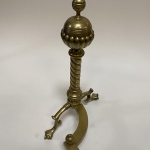 Pair of Brass Belted Ball-top and Spiral Turned Clawfoot Andirons image 7