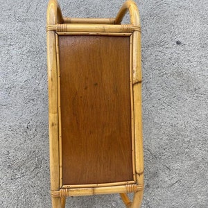 Restored Two-Tier Rattan & Mahogany Arched Side Table image 3