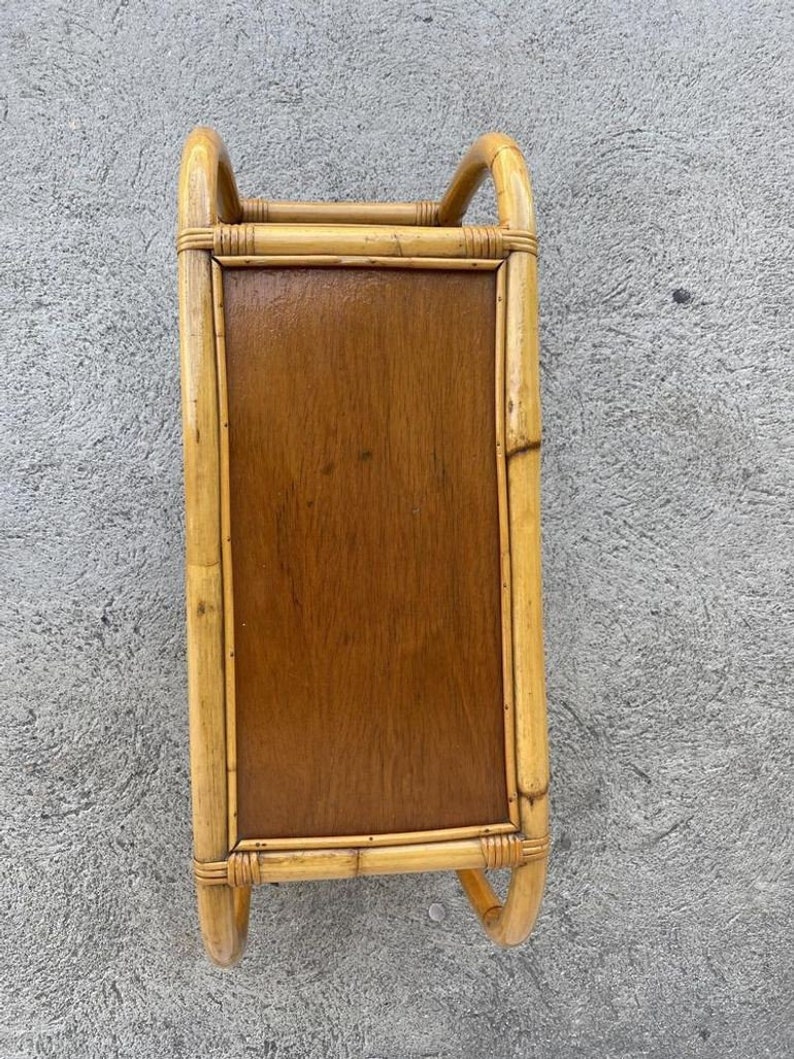 Restored Two-Tier Rattan & Mahogany Arched Side Table image 3