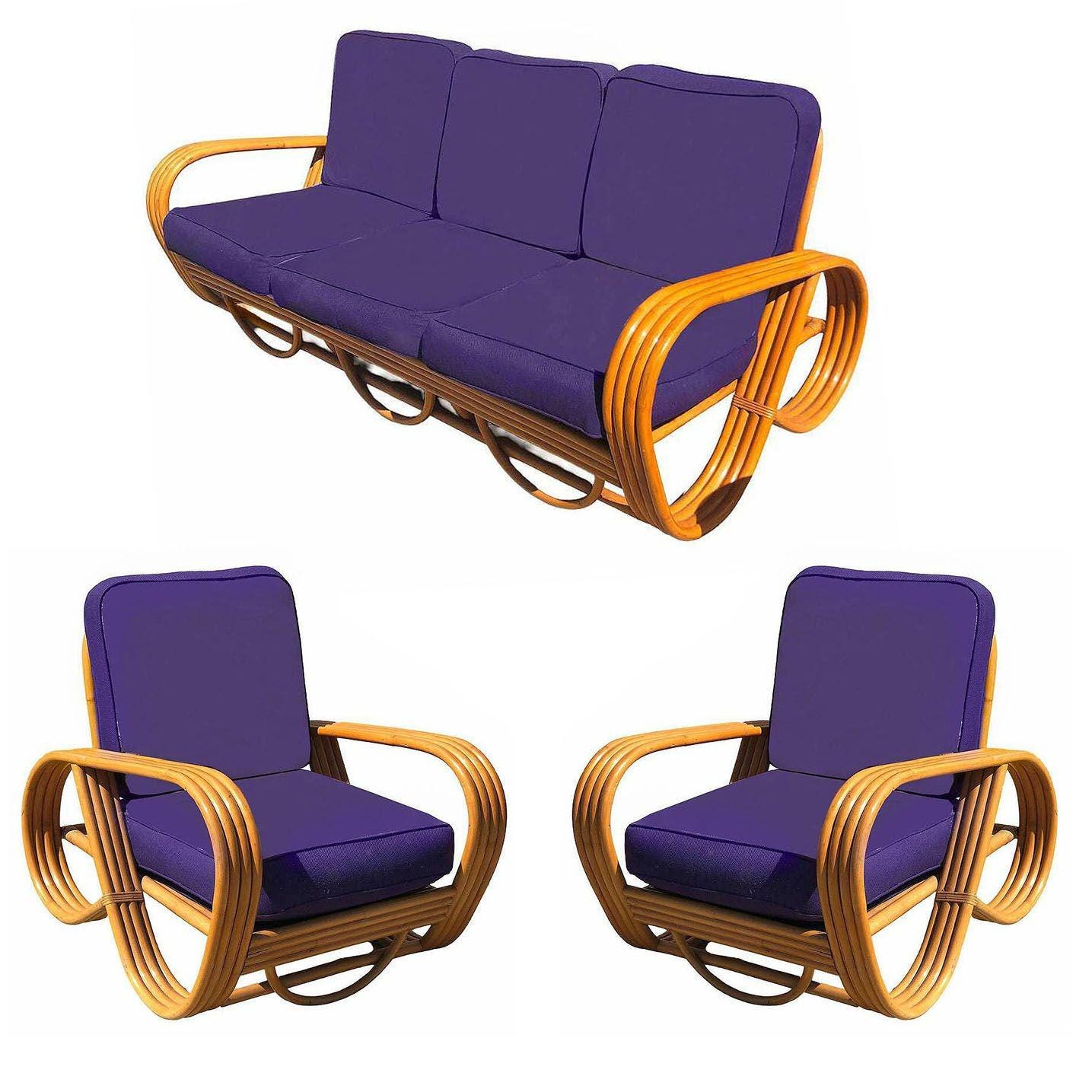Restored MCM Rattan 4-strand Reverse Pretzel Sofa & Lounge Chair