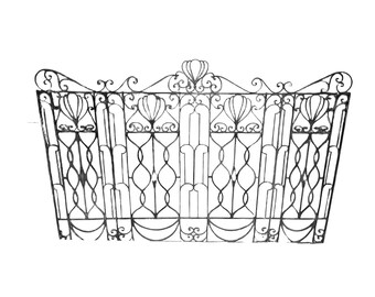 Antique Black Regency Scrolling Wrought Iron Fence Panel