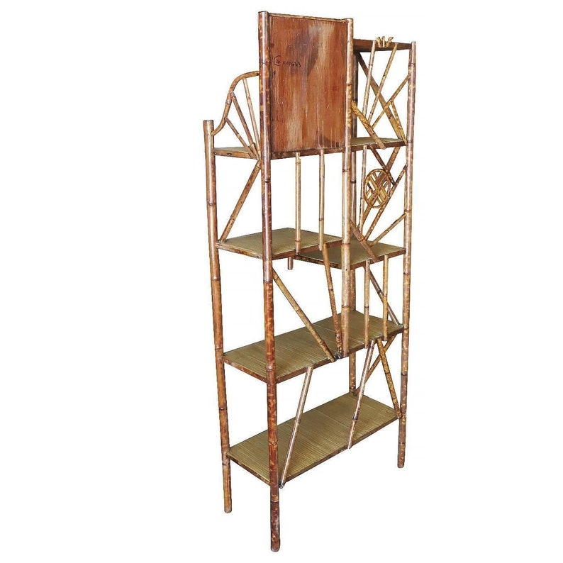 Restored Vintage Bamboo Six-Tier Hallway Shelf With Vanity Mirror image 5