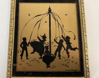 Silhouette "THE FOUR SEASONS" Gold Print in Original Frame by Fidus, Circa 1900