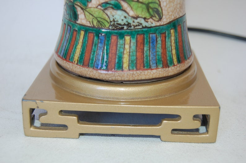 Post War Hand Painted Asian Floral Ceramic Table Lamp image 4