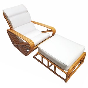 Restored Rattan Four Strand Square Pretzel Chaise Lounge Chair with Ottoman image 1