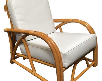 Rare Restored 1949er Rattan Reclining Lounge Chair with Arched Arms