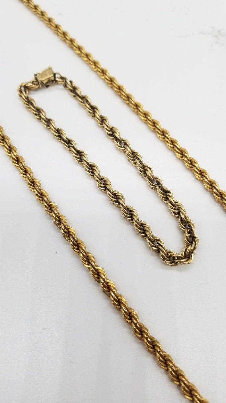 Mid Century 14k Gold Rope Chain Necklace and Bracelet Set image 3