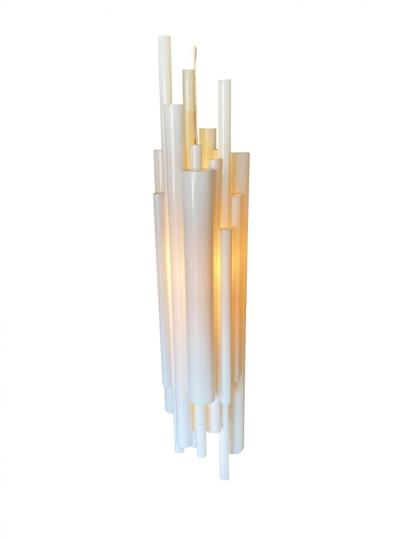 Modernist White Lucite Stacked Tube Chandelier by Rougier, Circa 1970s image 1