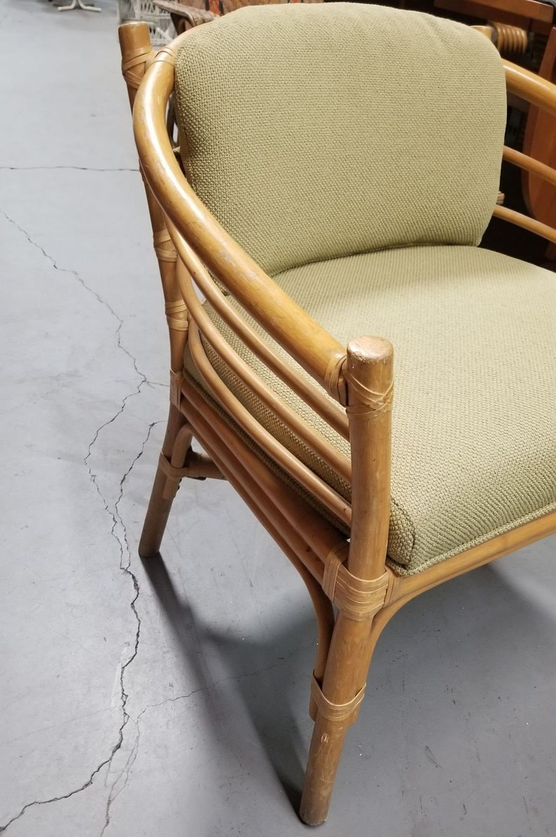 Restored Rattan Barrel Back Dining Chair Armchair W/ Skeleton Arms Pair image 8