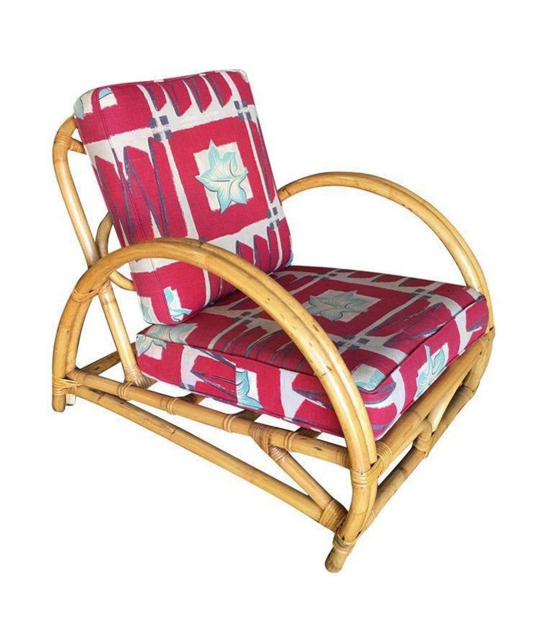 Restored Arch Deluxe Rattan Lounge Chair W/ Bark Cloth Cushions Etsy