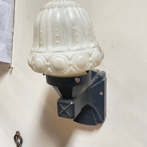 Cast Iron Wall Sconce w/ Fluted Acorn Milk Glass Globe image 2