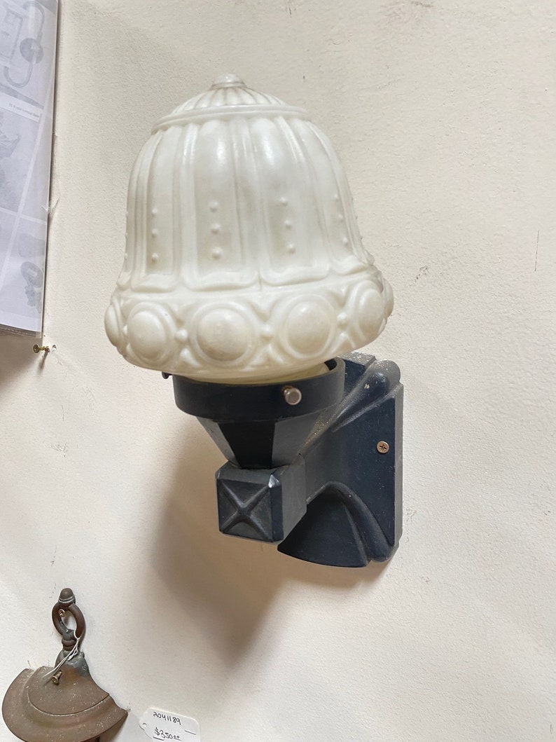 Cast Iron Wall Sconce w/ Fluted Acorn Milk Glass Globe image 2