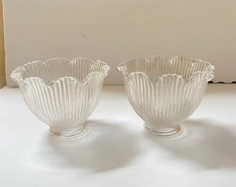 Pair of Vintage Fluted Bellflower Holophane Glass Dome Ruffle Glass Shade