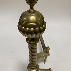 Pair of Brass Belted Ball-top and Spiral Turned Clawfoot Andirons image 3