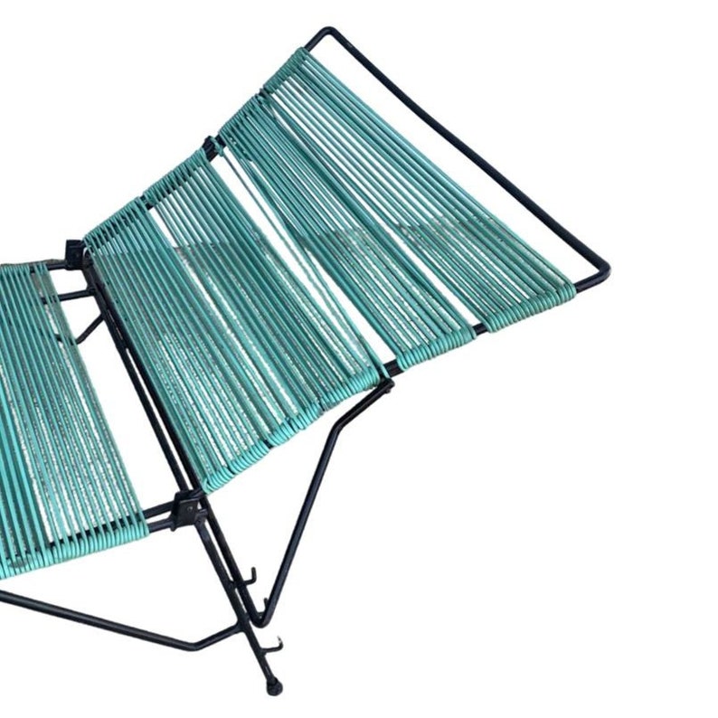 Mid Century Iron Outdoor/Patio Chaise Lounge with Teal Cord image 7