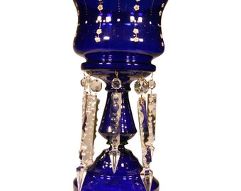 Victorian Cobalt Glass Hand Gilded Lustre Vase