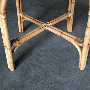 Restored Large 31 Round X Base Rattan Coffee Table with Oak Top image 4