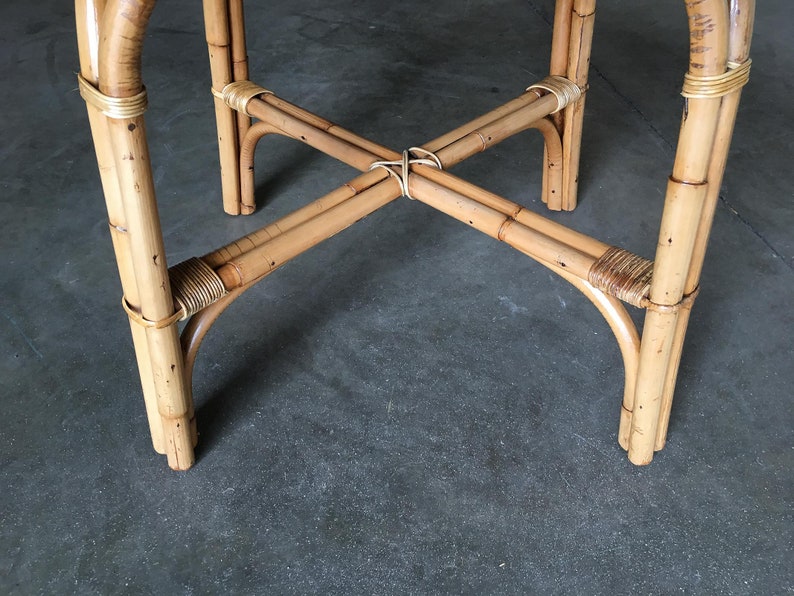 Restored Large 31 Round X Base Rattan Coffee Table with Oak Top image 4