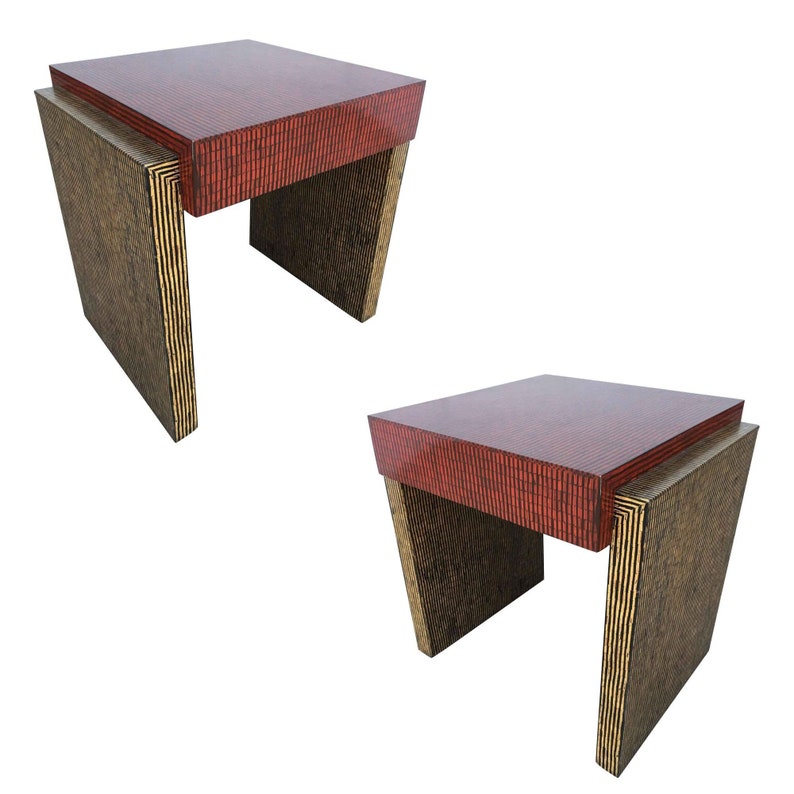 Two-Tone Cubist Style Side Table And Coffee Table Set image 5