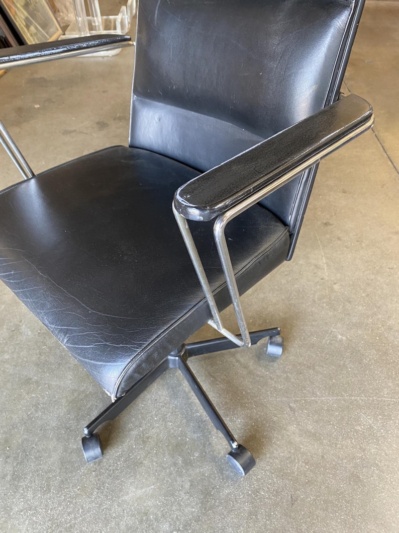 1980's Danish Modern Black and Chrome Executive Desk Chair By Kevi image 2