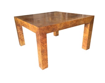 Mid-Century Burl Wood Parsons Coffee Table in the Milo Baughman Style