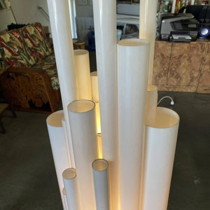 Modernist White Lucite Stacked Tube Chandelier by Rougier, Circa 1970s image 7
