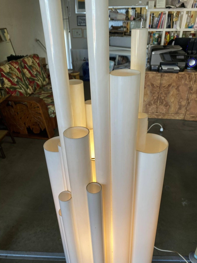 Modernist White Lucite Stacked Tube Chandelier by Rougier, Circa 1970s image 7