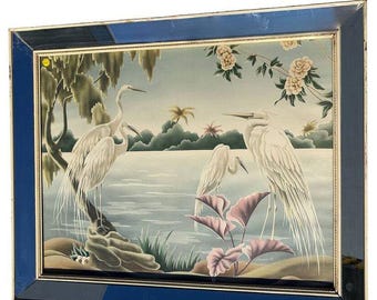 1940 Tropical Crane /egret Scenic Print, Mirror Framed by Billy