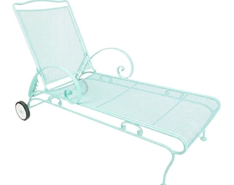 Teal Mid-Century Iron Mesh Outdoor/Patio Chaise Lounge by Woodard, 2 Available