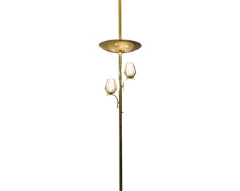 Mid Century Brass Triple Light Floor to Ceiling Tension Pole Lamp