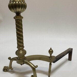 Pair of Brass Belted Ball-top and Spiral Turned Clawfoot Andirons image 5