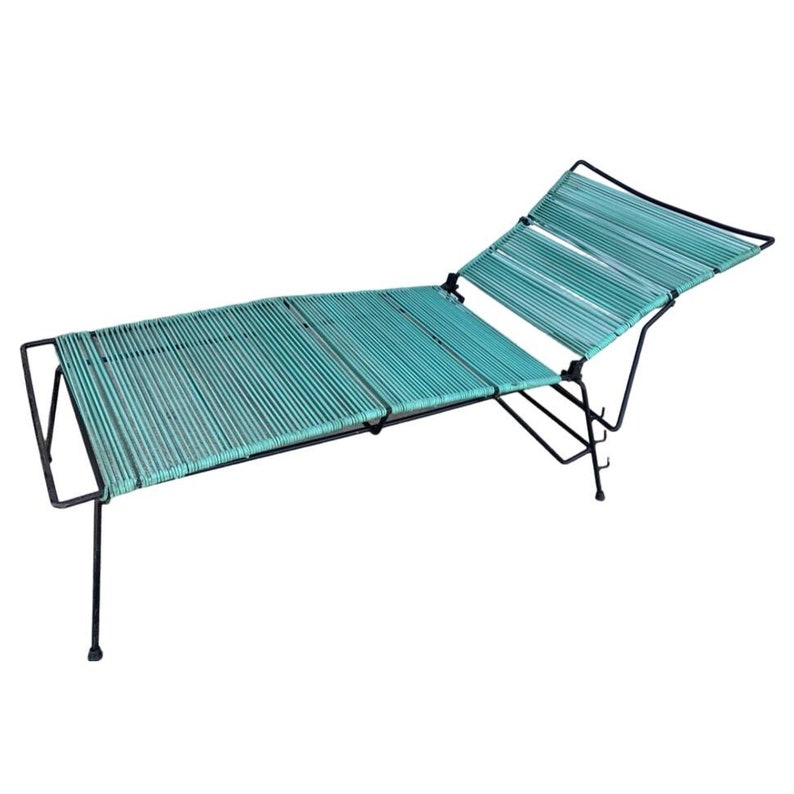 Mid Century Iron Outdoor/Patio Chaise Lounge with Teal Cord image 8