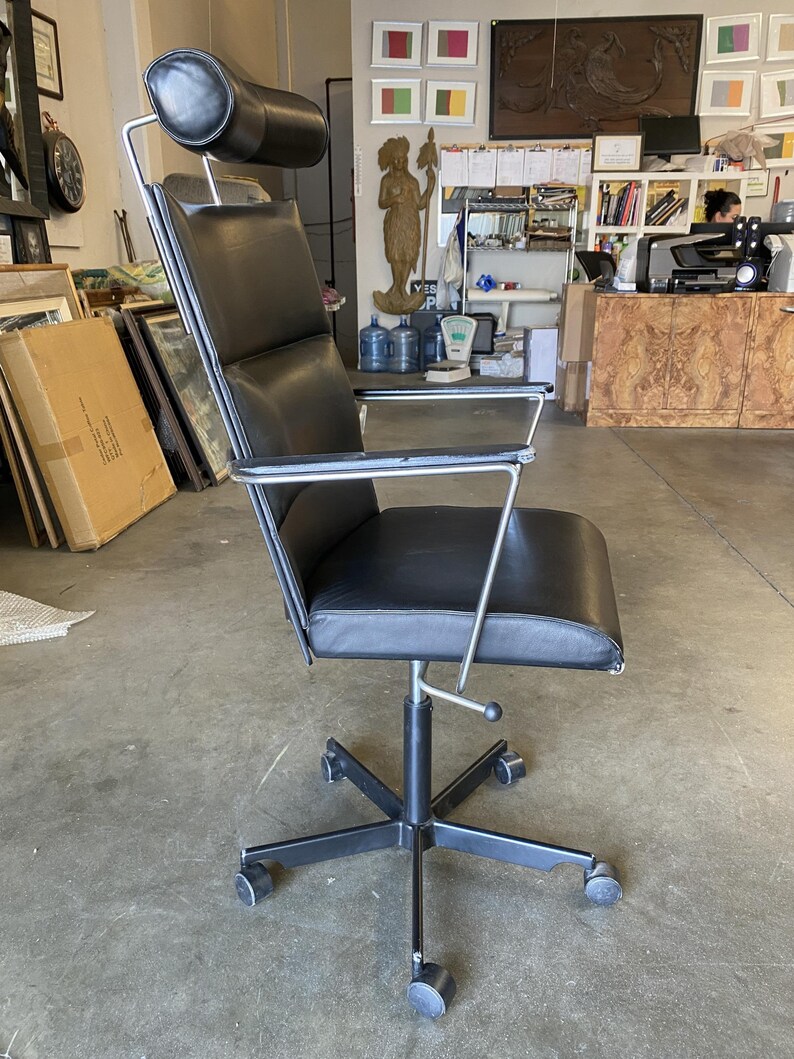 1980's Danish Modern Black and Chrome Executive Desk Chair By Kevi image 7