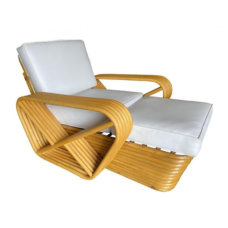 Restored Six-Strand Square Pretzel Rattan Chaise Lounge Chair image 1