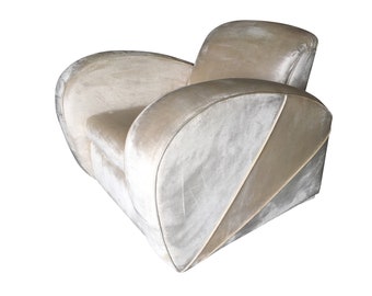 Art Deco Pearl White Mohair Jazz Club Chair w / Speed Arms