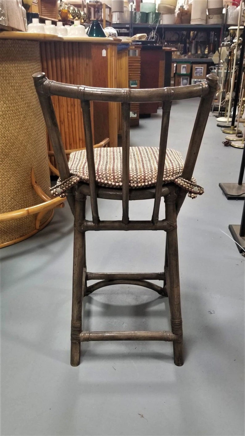 Mid Century Dark Stained Rattan Bar Stools with Stick Back, set of 8 image 8