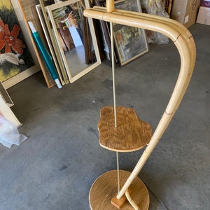 Restored Googie Asymmetric Pole Floor Lamp w/ Side Table & Fiberglass Shade image 3