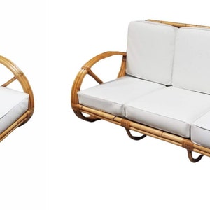 Restored Rattan Three-Strand Full Pretzel Lounge Chair and Three-Seat Sofa Set image 1