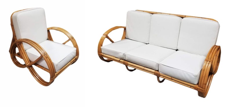 Restored Rattan Three-Strand Full Pretzel Lounge Chair and Three-Seat Sofa Set image 1