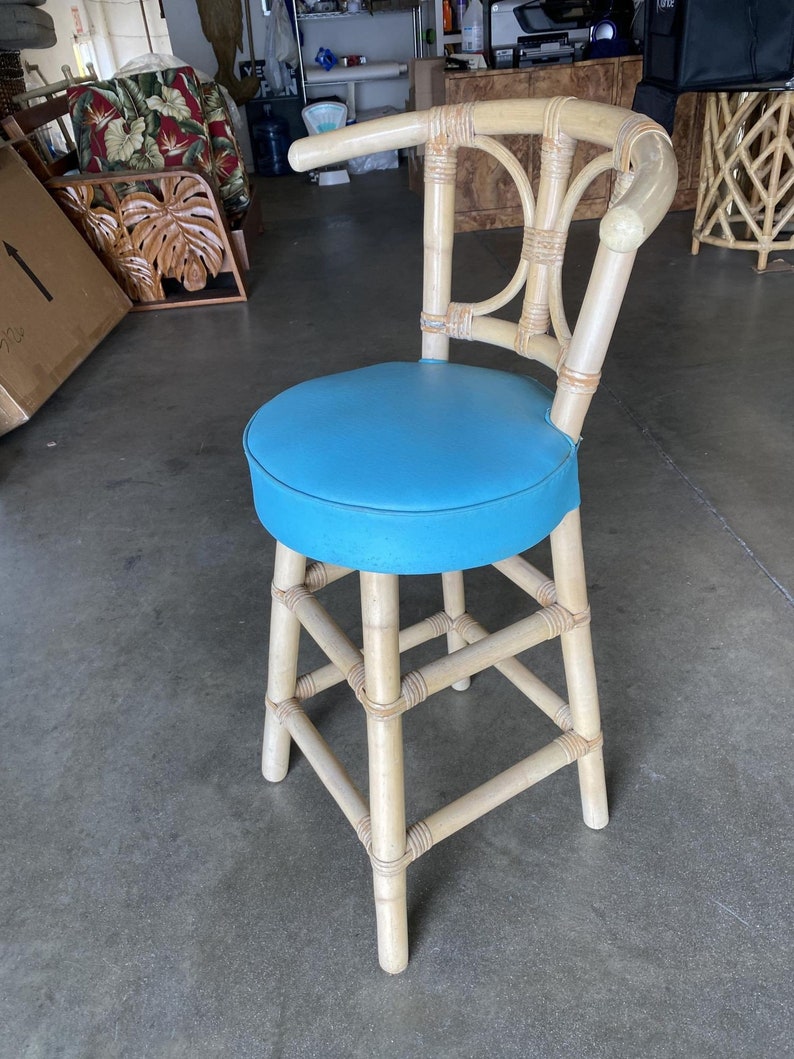 Restored Rattan Bar Stools with Hour Glass Seat Back, Set of 6 image 5