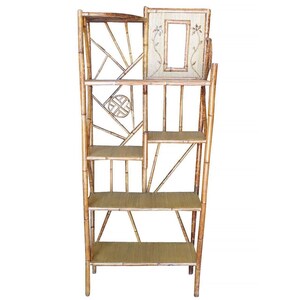 Restored Vintage Bamboo Six-Tier Hallway Shelf With Vanity Mirror image 8